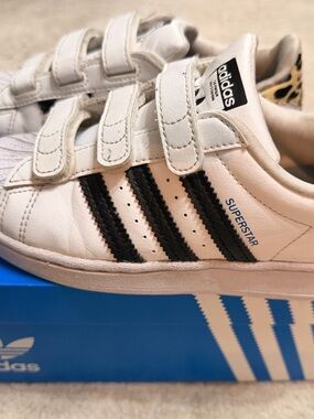 adidas Kids Superstar Velcro Sneakers - White with Black Stripes